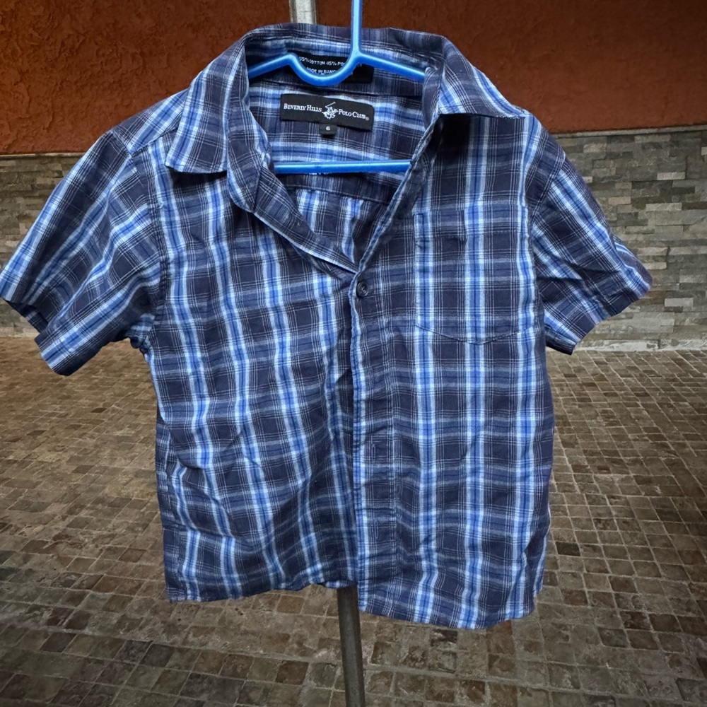 Boys Blue Plaid Button-Up Shirt - Picture 2 of 4